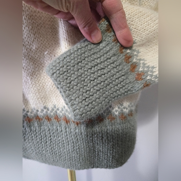 NANDO Extra Fine Alpaca Hand Knit Cream/Green/ Brown Leaf Pattern Cardigan. Med - Picture 7 of 14